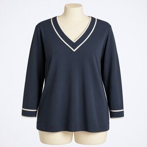 Chaps Navy Blue V-Neck Sweater 3X Cotton Academia Ivy Preppy Nautical Grunge
